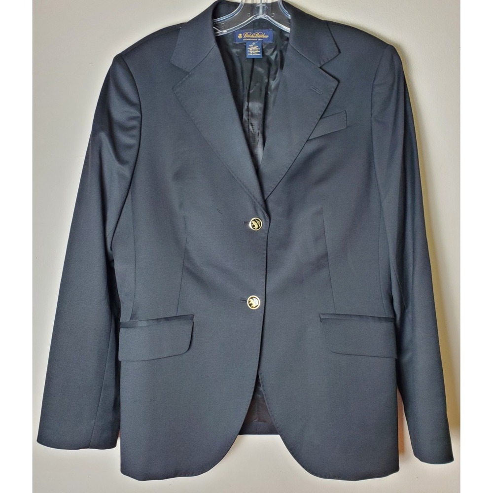 Brooks Brothers Womens‎ Blazer Jacket Wool Black 12 Golden Fleece Buttons Italy